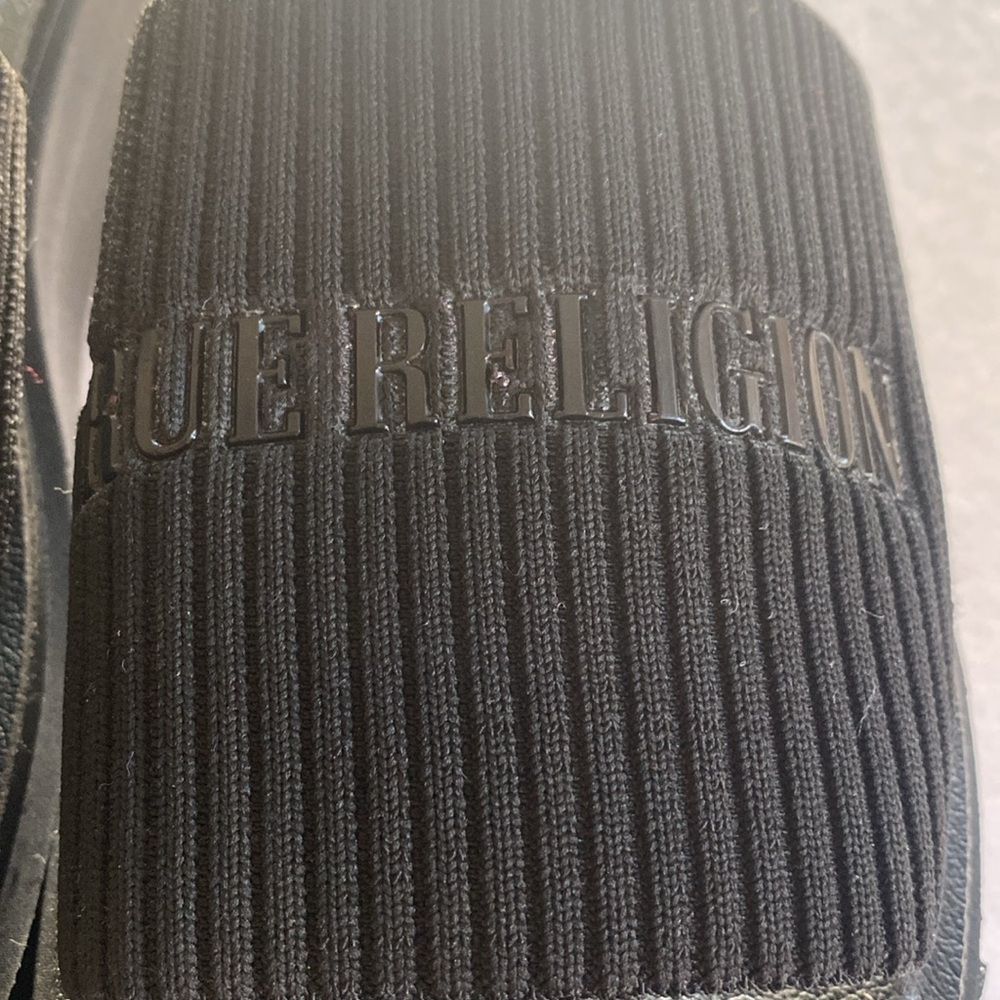 True Religion Black Jann Platform Slide Sandals Size 8.5 - Picture 2 of 11
